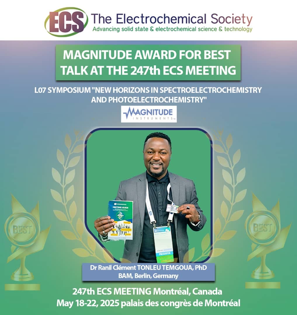 Magnitude Award certificate from the 247th ECS Meeting